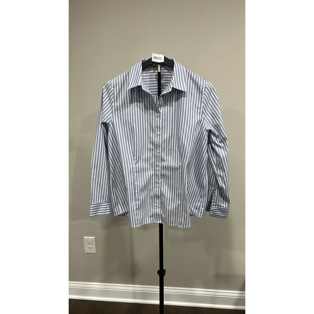 Chico's Blue White Striped Long Sleeve Button Down Shirt Size 1 Medium US 8/10